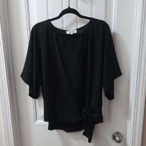 She + Sky Elegant Black Blouse with Side Tie